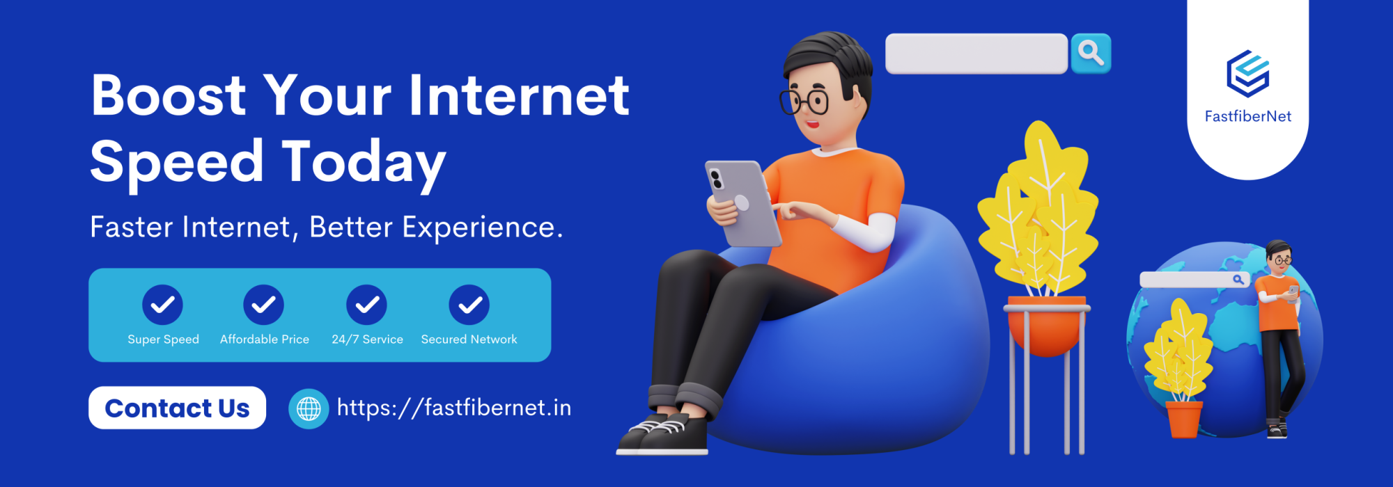 Blue White Modern Internet Provider Outdoor Banner